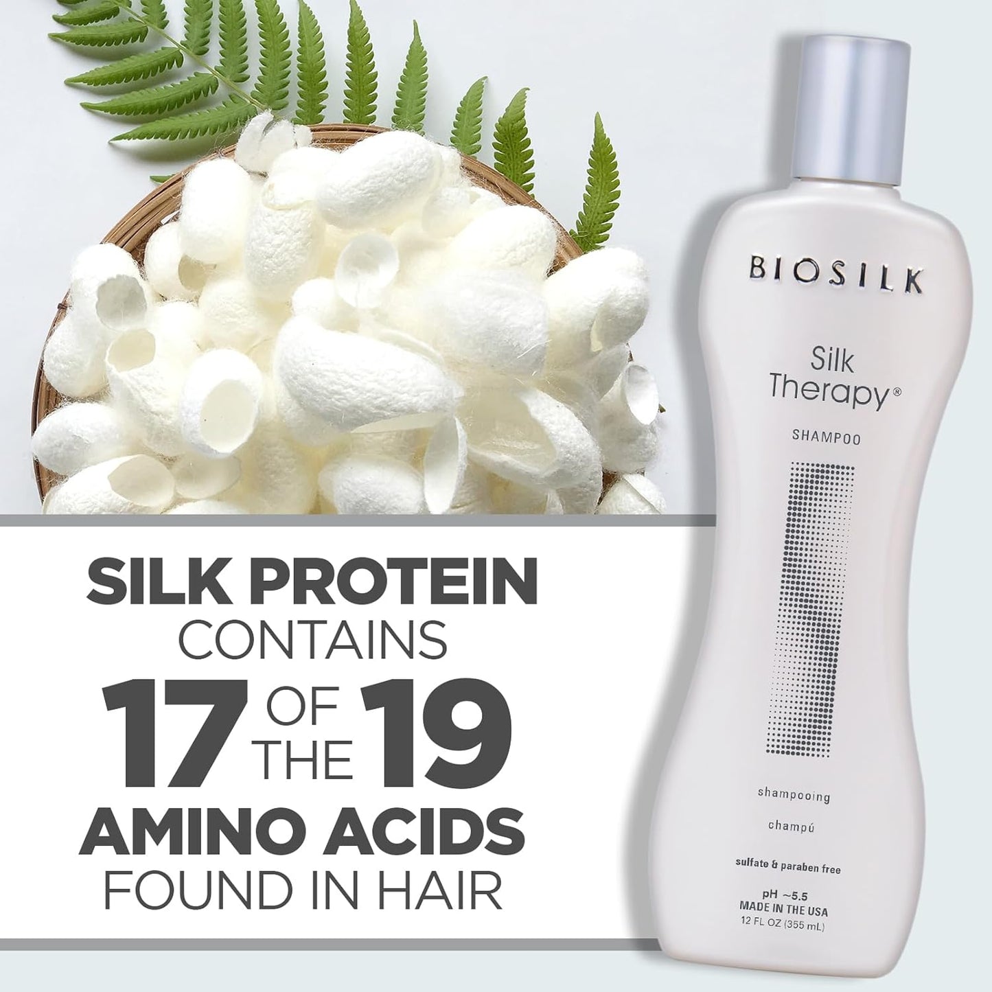 Silk Therapy Shampoo, Gentle Hair Cleanser Delivers Healthy & Shiny Hair, Great for All Hair Types, Sulfate, Paraben, & Cruelty-Free, 12 Oz