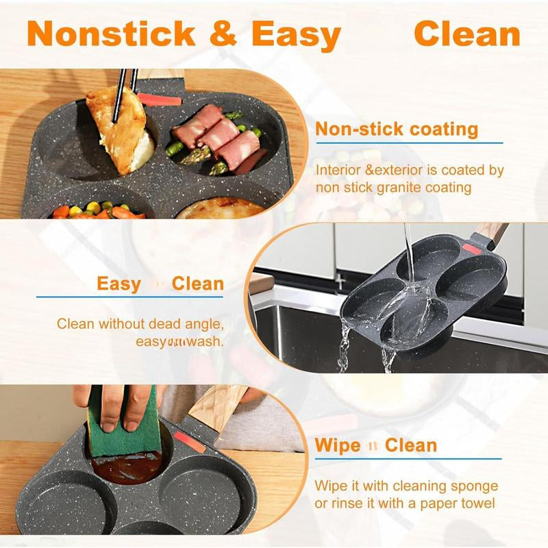 4-Cup Egg Pan Nonstick Healthy Aluminum Omelette Breakfast Skillet for Fried Eggs Cooker Pancakes Suitable Gas Stove &Amp; Induction Cookware