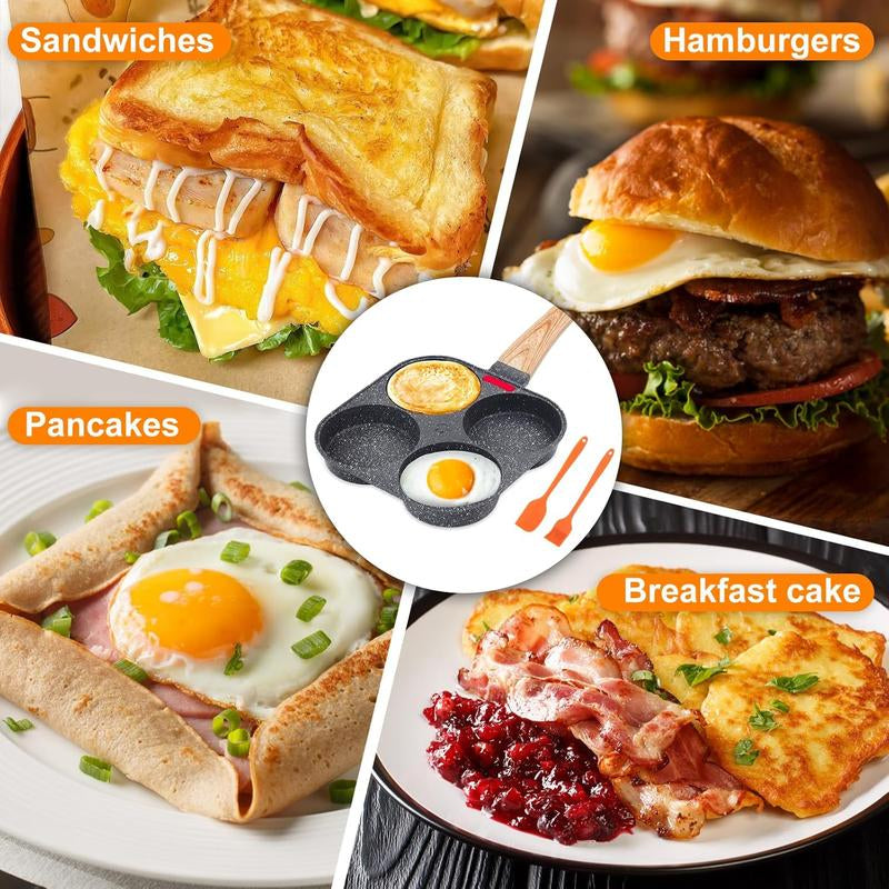 4-Cup Egg Pan Nonstick Healthy Aluminum Omelette Breakfast Skillet for Fried Eggs Cooker Pancakes Suitable Gas Stove &Amp; Induction Cookware